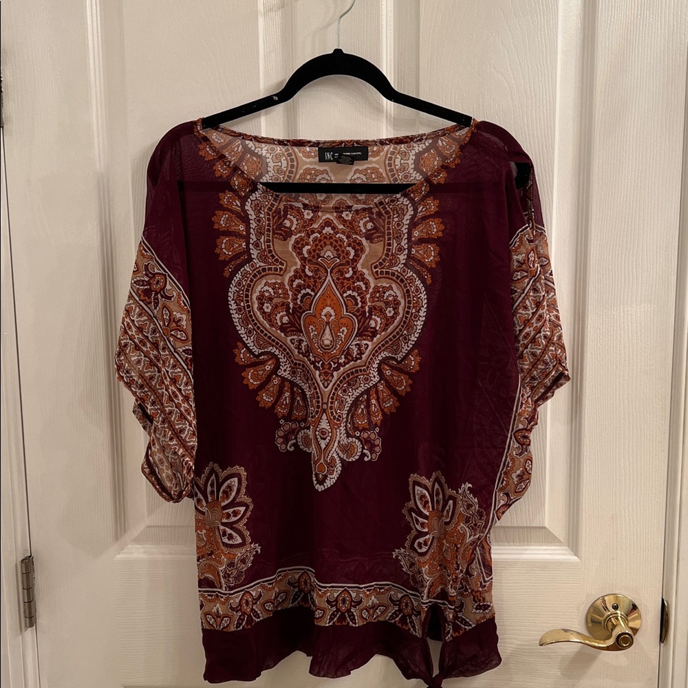INC International Concepts Burgundy and Orange Blouse